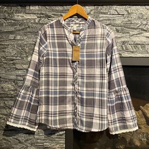 Silver Jeans Co. Plaid Button Down Bell Sleeve Shirt, Plum